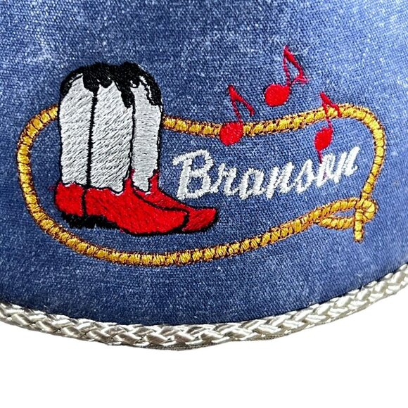 Vtg Snapback Branson Missouri Embroidered Cowboy Boots Lasso Music Notes Hat Cap - Picture 2 of 9